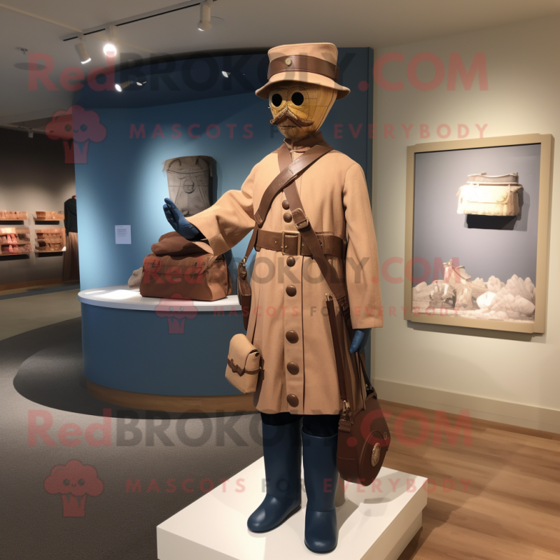 Tan Civil War Soldier mascot costume character dressed with a A-Line Dress and Messenger bags