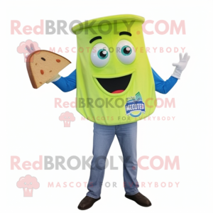 Lime Green Grilled Cheese Sandwich mascot costume character dressed with a Chambray Shirt and Hats