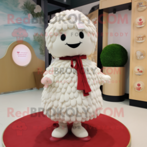 White Raspberry mascot costume character dressed with a Skirt and Shawl pins