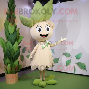 Beige Beanstalk mascot costume character dressed with a Mini Skirt and Hair clips