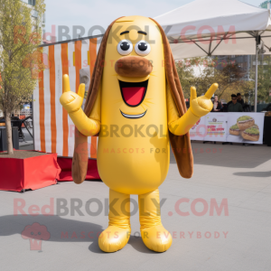 Gold Hot Dogs mascot costume character dressed with a Trousers and Earrings