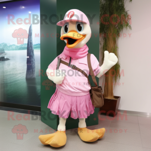 Pink Swans mascot costume character dressed with a Cargo Shorts and Scarf clips