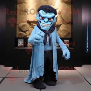 Sky Blue Frankenstein'S Monster mascot costume character dressed with a Tuxedo and Shawls