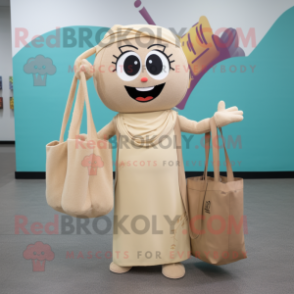 Tan Pho mascot costume character dressed with a Dress and Tote bags