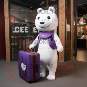 Purple Ermine mascot costume character dressed with a Playsuit and Briefcases