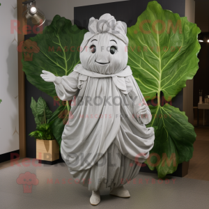 Silver Cabbage Leaf mascot costume character dressed with a Blouse and Shawl pins