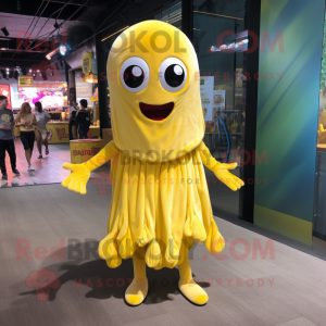 Yellow Ceviche mascot costume character dressed with a Bodysuit and Keychains