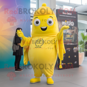 Yellow Ceviche mascot costume character dressed with a Bodysuit and Keychains