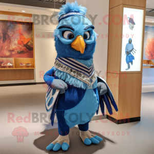 Cyan Blue Jay maskot drakt...