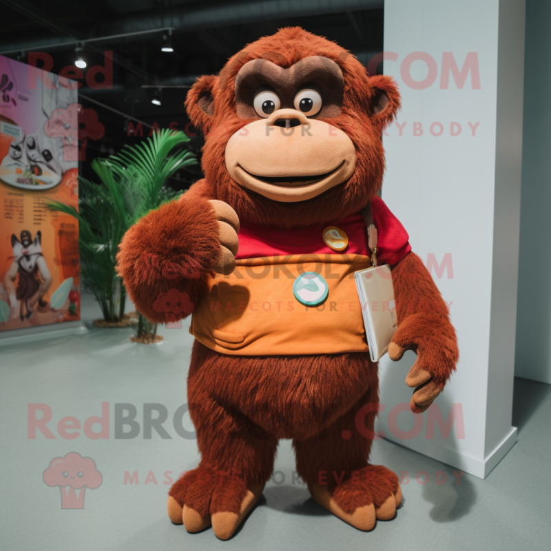 Brown Orangutan mascot costume character dressed with a Pencil Skirt and Shoe laces