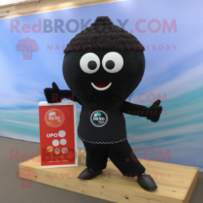 Black Pho mascot costume character dressed with a Yoga Pants and Tie pins