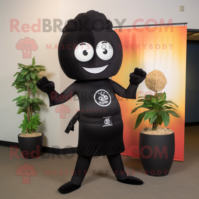 Black Pho mascot costume character dressed with a Yoga Pants and Tie pins