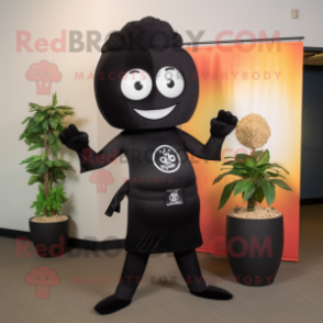 Black Pho mascot costume character dressed with a Yoga Pants and Tie pins