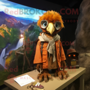 Rust Archeopteryx mascot costume character dressed with a Parka and Bracelets