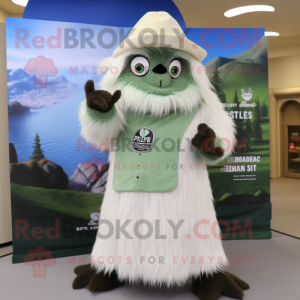 Olive Yeti mascot costume character dressed with a Sheath Dress and Hats