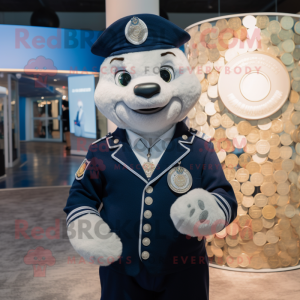 Navy Ice mascot costume character dressed with a Waistcoat and Coin purses