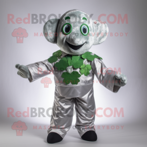 Silver Bunch Of Shamrocks mascot costume character dressed with a Dungarees and Wraps