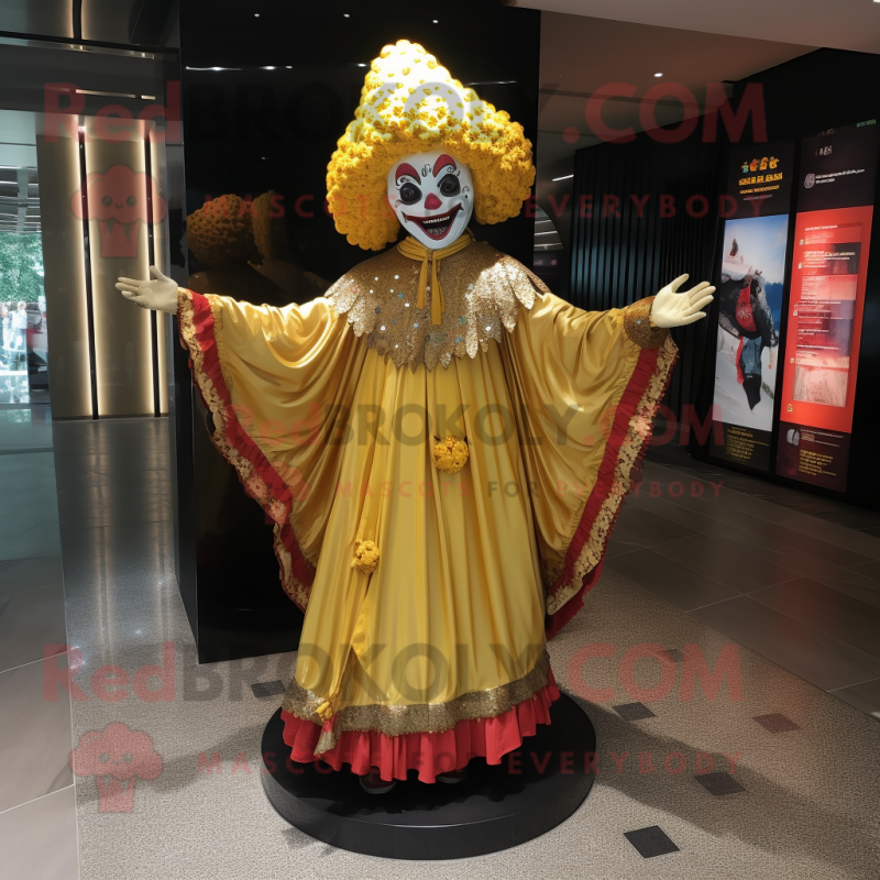 Gold Clown mascot costume character dressed with a Dress and Shawls