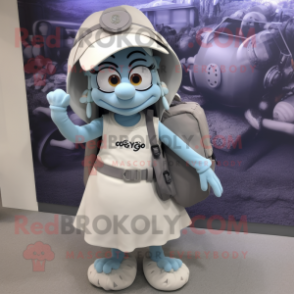 Gray Gyro mascot costume character dressed with a Maxi Dress and Backpacks