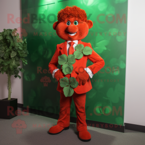 Red Bunch Of Shamrocks mascot costume character dressed with a Suit Jacket and Tie pins