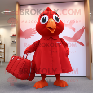 Red Dove mascot costume character dressed with a Sheath Dress and Backpacks