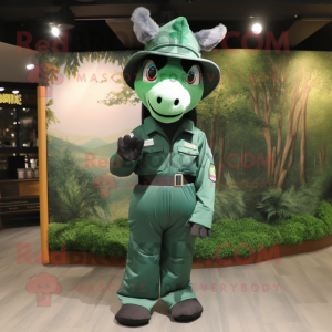 Forest Green Mare mascot costume character dressed with a Jumpsuit and Hats