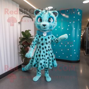 Cyan Leopard maskot kostym...