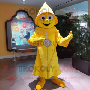 Lemon Yellow Magician mascot costume character dressed with a Rash Guard and Digital watches