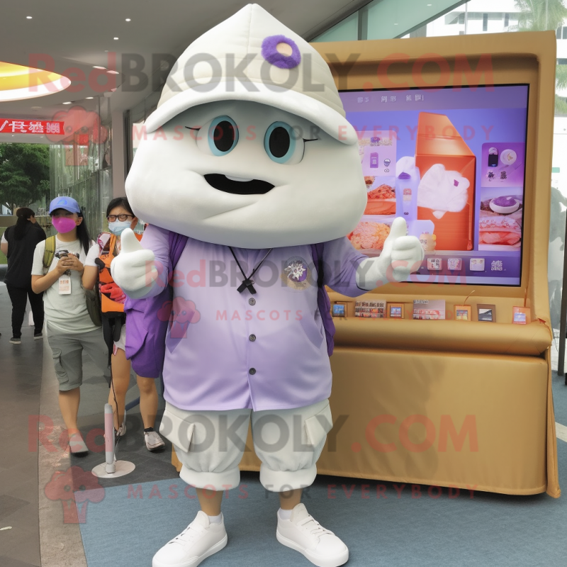 Lavender Dim Sum mascot costume character dressed with a Cargo Shorts and Digital watches