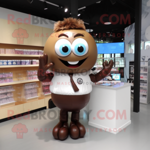 Brown Candy Box mascot costume character dressed with a Poplin Shirt and Hairpins