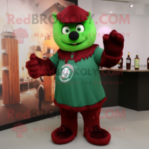 Maroon Green Beer mascot costume character dressed with a V-Neck Tee and Gloves