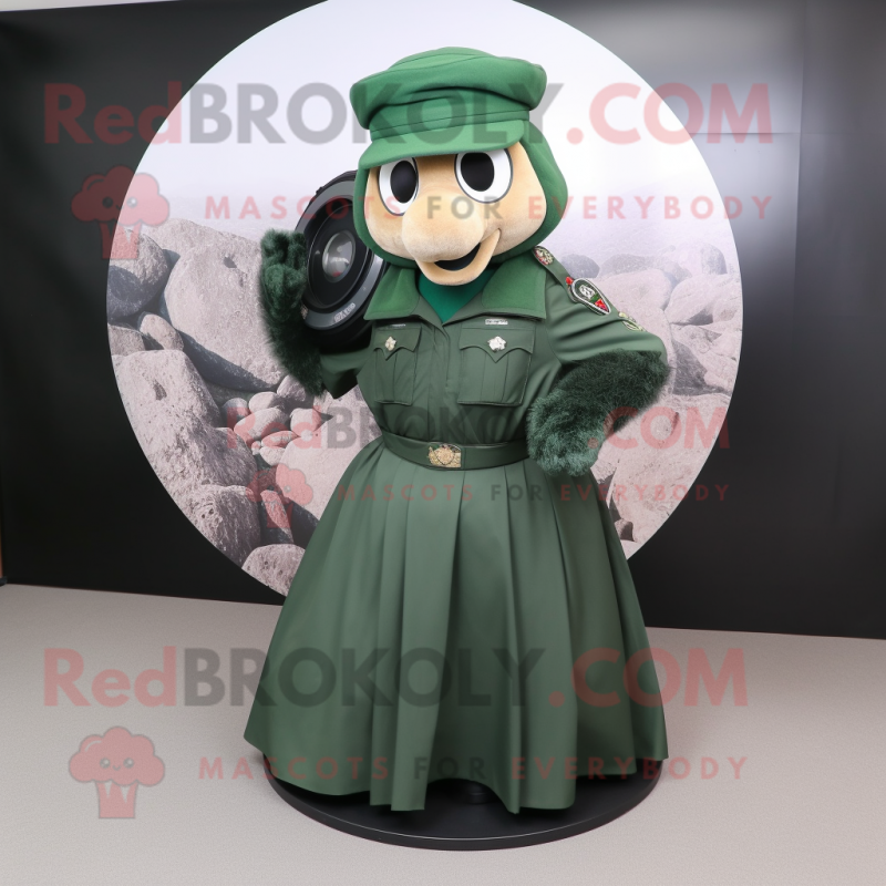 Forest Green Commando mascot costume character dressed with a Circle Skirt and Clutch bags