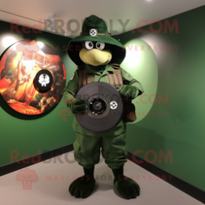 Forest Green Commando mascot costume character dressed with a Circle Skirt and Clutch bags