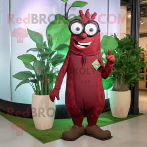 Maroon Beanstalk mascot costume character dressed with a Dress Pants and Eyeglasses