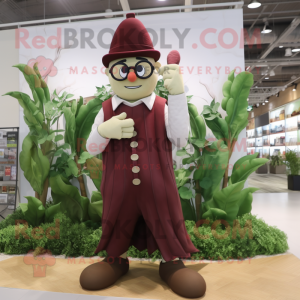 Maroon Beanstalk mascot costume character dressed with a Dress Pants and Eyeglasses