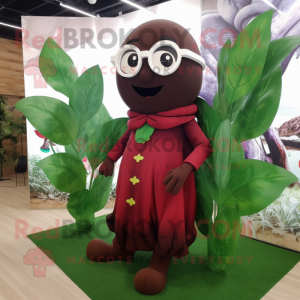 Maroon Beanstalk mascot costume character dressed with a Dress Pants and Eyeglasses