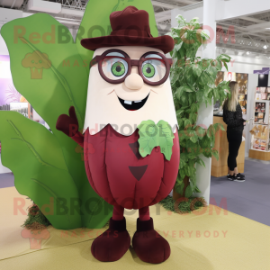 Maroon Beanstalk mascot costume character dressed with a Dress Pants and Eyeglasses