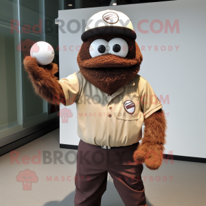 Brown Golf Ball mascot costume character dressed with a Henley Tee and Hats