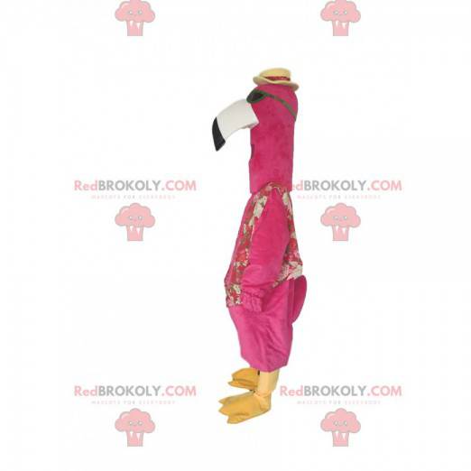 Pink flamingo mascot with sunglasses and a hat - Redbrokoly.com