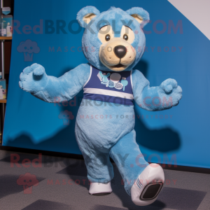 Blue Teddy Bear mascot costume character dressed with a Running Shorts and Pocket squares