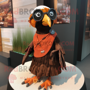 Rust Crow mascot costume character dressed with a Circle Skirt and Eyeglasses