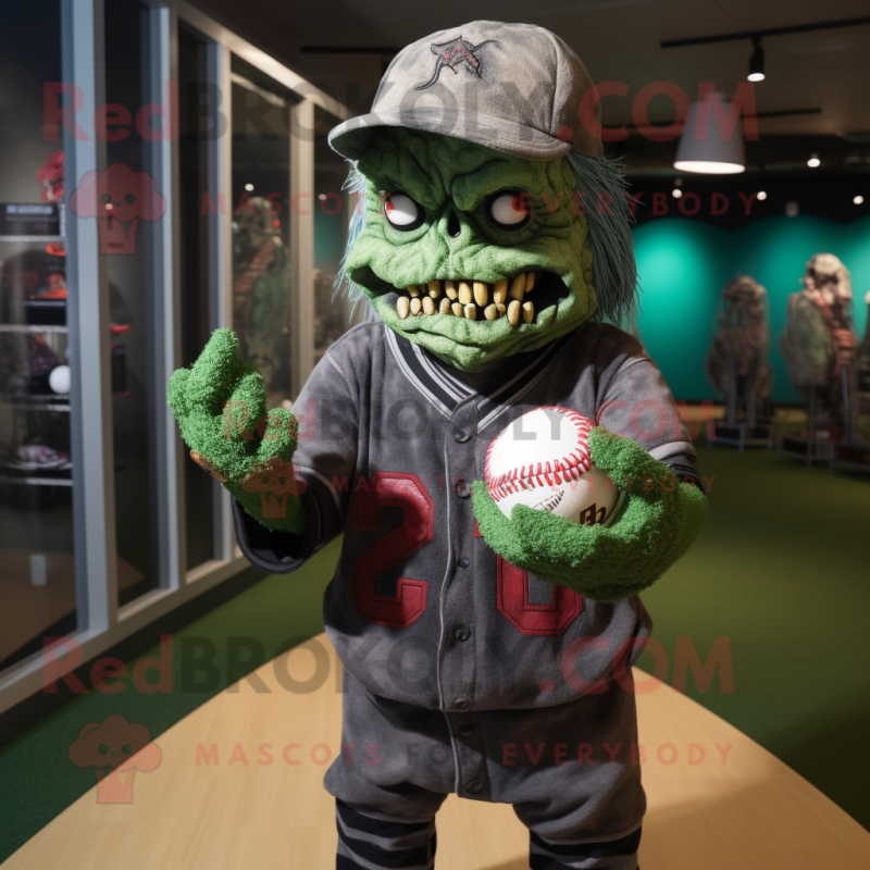 Forest Green Undead mascot costume character dressed with a Baseball Tee and Mittens