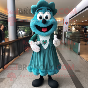 Teal Heart mascot costume character dressed with a Maxi Skirt and Suspenders