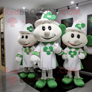 White Bunch Of Shamrocks mascot costume character dressed with a T-Shirt and Coin purses