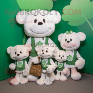 White Bunch Of Shamrocks mascot costume character dressed with a T-Shirt and Coin purses