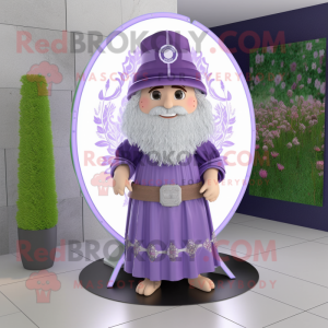 Lavender Celtic Shield mascot costume character dressed with a Skirt and Hats