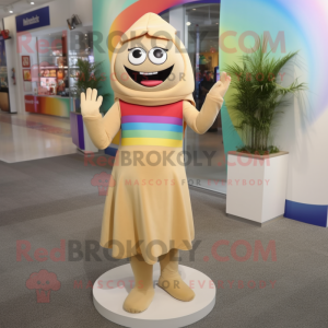 Tan Rainbow mascot costume character dressed with a Sheath Dress and Shoe laces