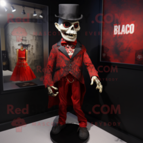 Red Undead mascot costume character dressed with a Waistcoat and Pocket squares