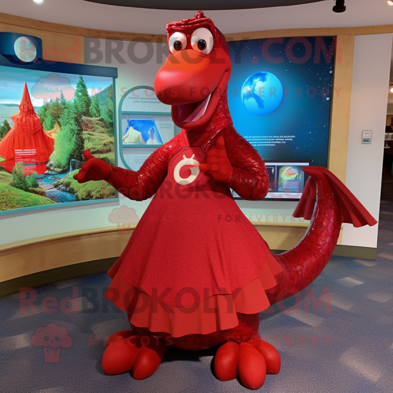 Red Loch Ness Monster mascot costume character dressed with a A-Line Skirt and Anklets