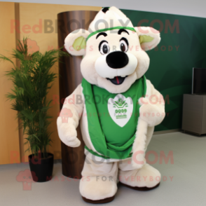 Cream Bunch Of Shamrocks mascot costume character dressed with a Parka and Headbands